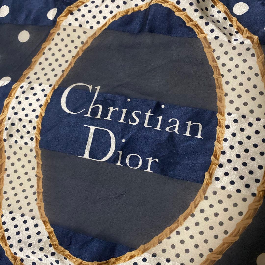 Christian Dior ドット 水玉 バラ大判シルクスカーフ 花柄 ロゴ