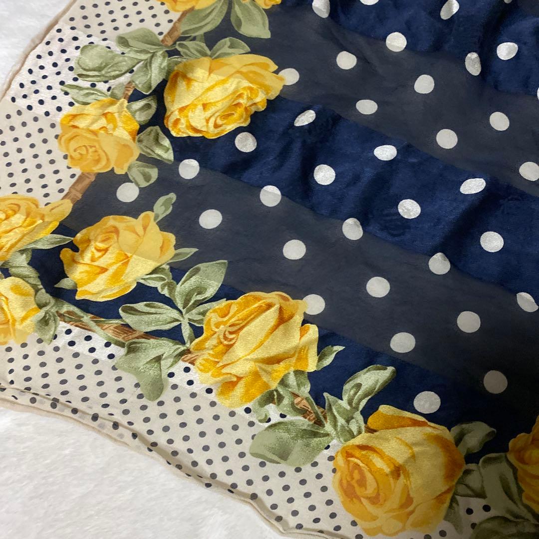 Christian Dior ドット 水玉 バラ大判シルクスカーフ 花柄 ロゴ