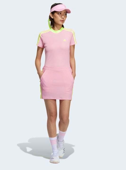 アディダスゴルフ　セットアップ　ピンク✖️ネオンイエロー