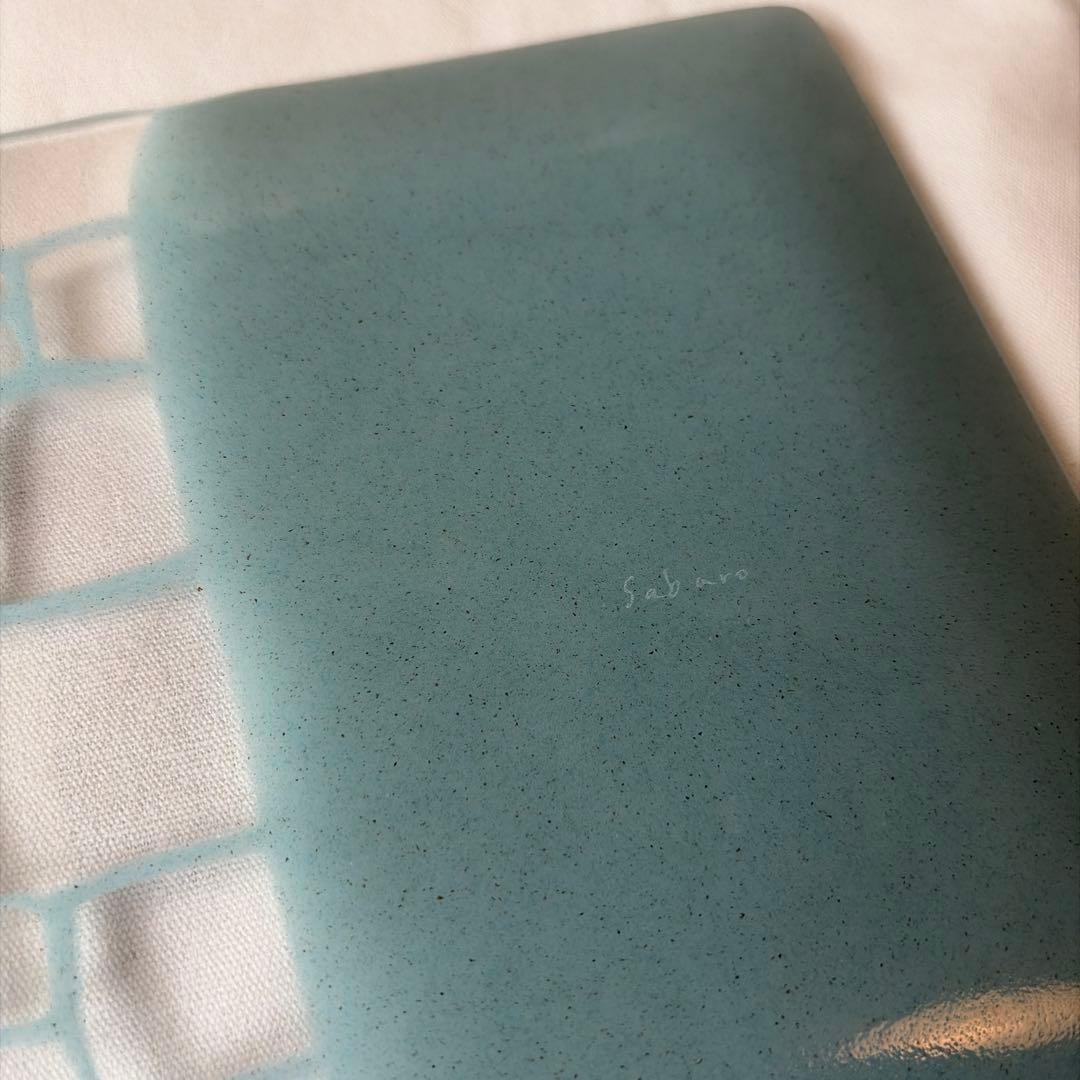 サブロウ　ガラス　器　お皿　みず　水色　角皿　中　スクエア