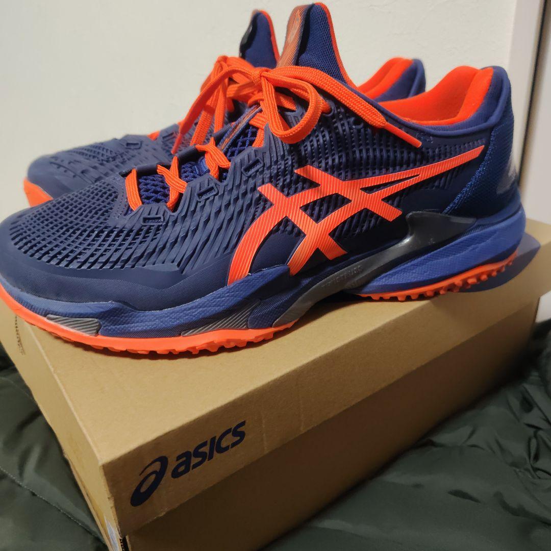 美品asics COURT FF3 OCテニスシューズネイビー/オレンジ25.5