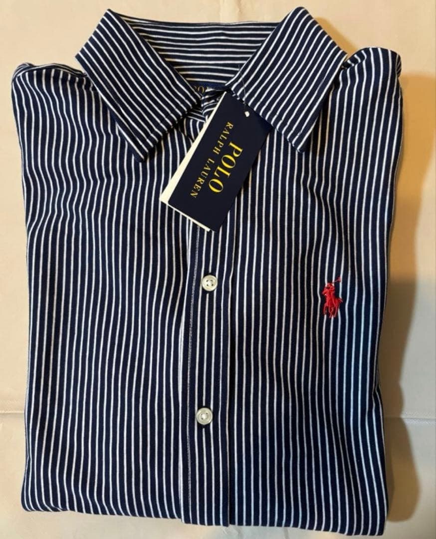 美品新品ポロラルフローレン⭐︎新品未使用タグ付き⭐︎ストライプシャツ⭐︎M実寸画像有り