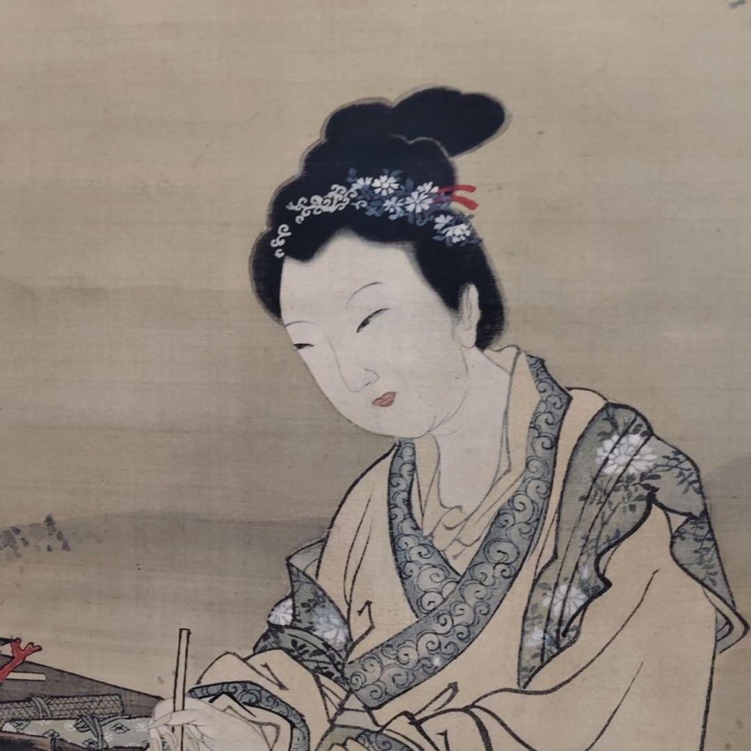 唐寅 仕女図 掛軸 絹本 中堂 インテリア 和室 186×70cm