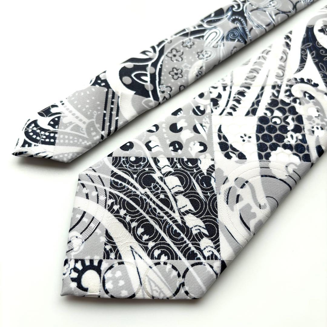 ꧁極美品꧂ エトロ ネクタイ ジャガード バンダナ ペイズリー ホワイト グレー