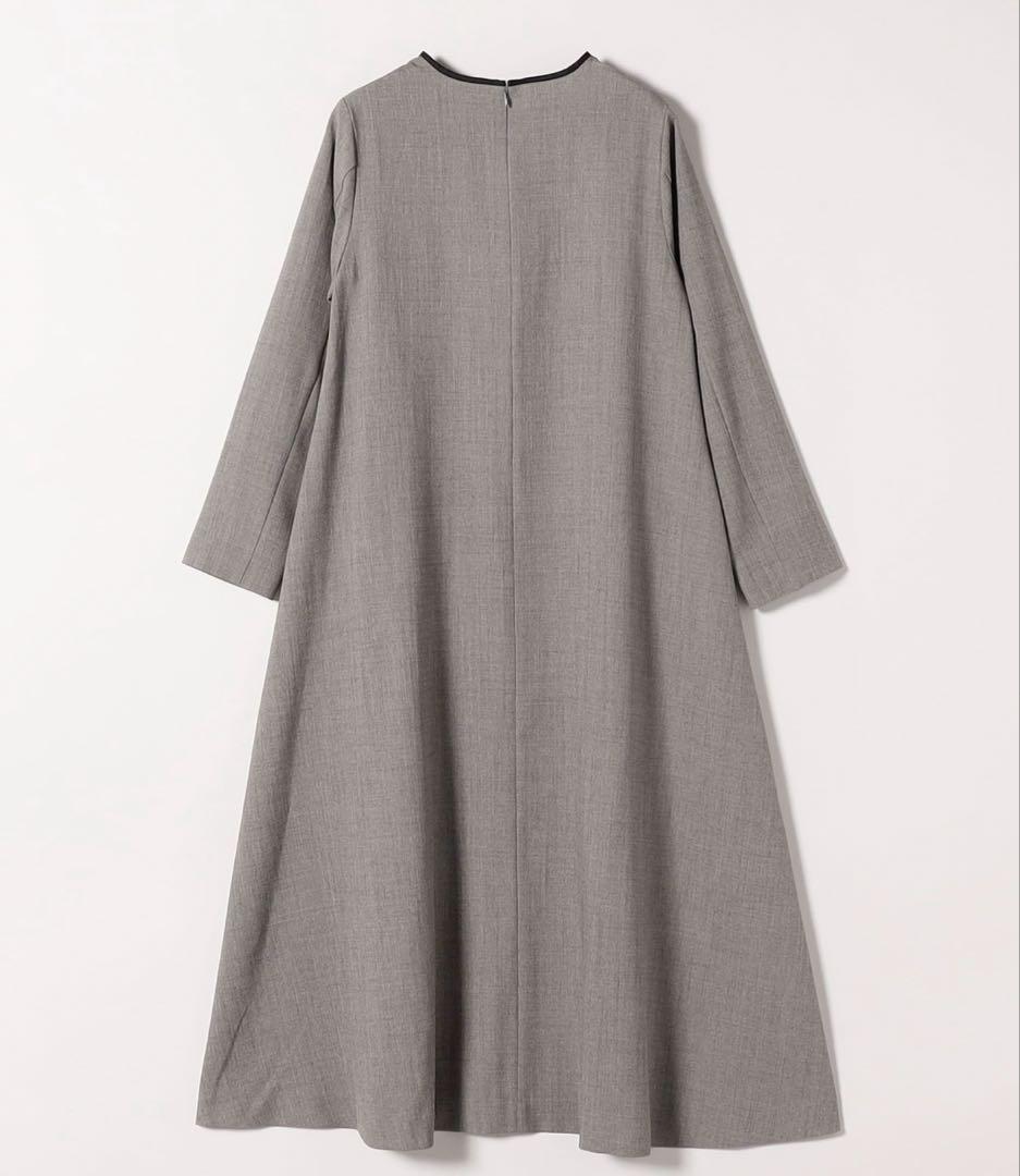 ウーステッド パイピング ボタン ロングスリーブ フレア ワンピース