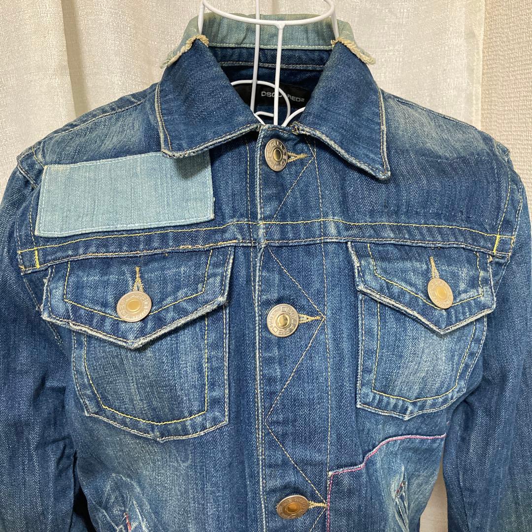 美品　ディースクエアード2デニムジャケット　ロゴ刺繍　ブルー系　Ｍ　イタリア製