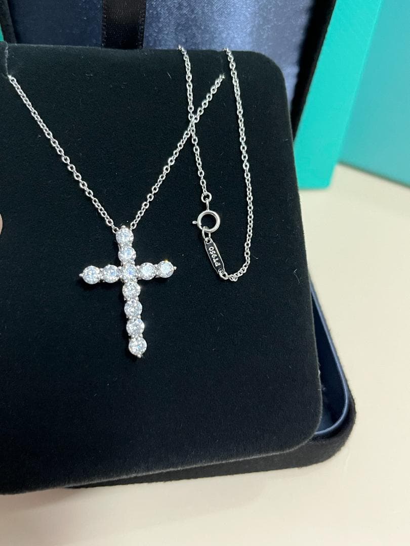 美品！・Tiffany & Co.ダイヤモンド クロスネックレス シルバー~