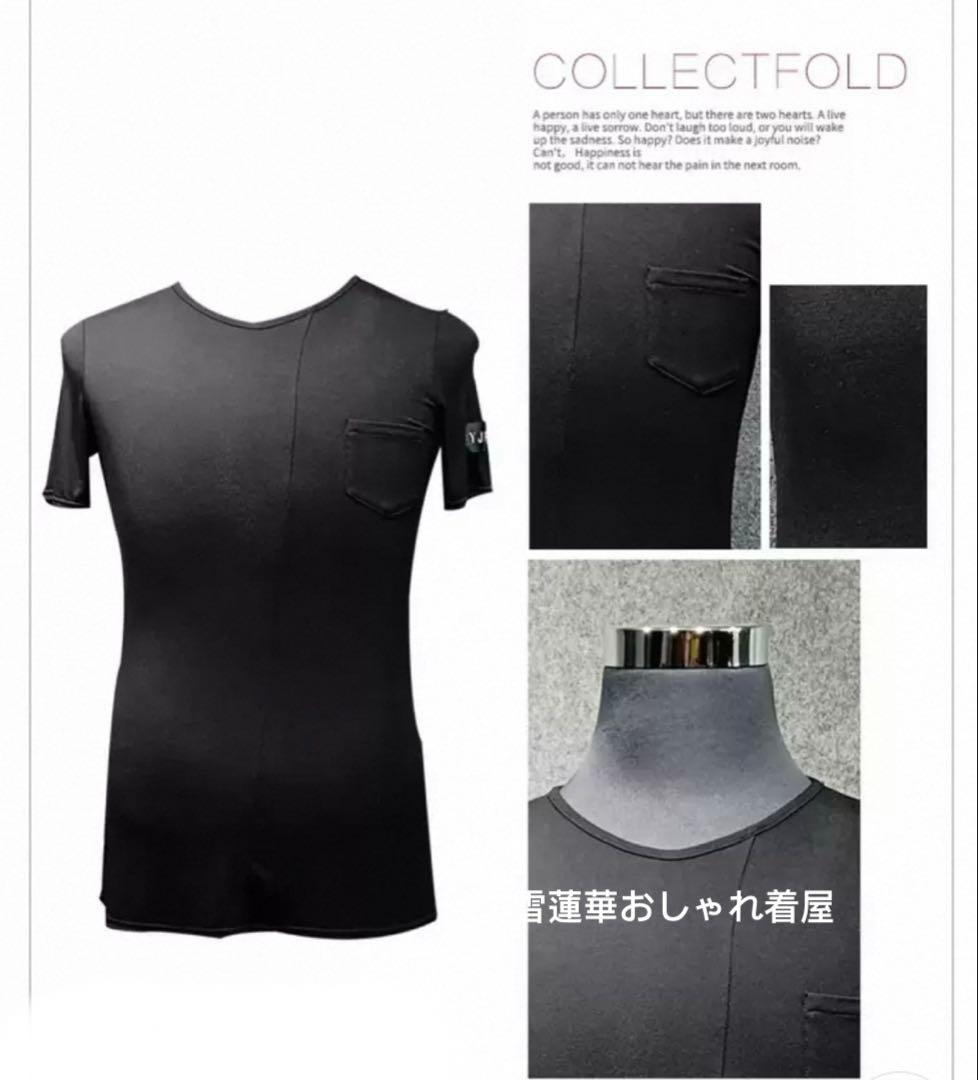 メンズ用ダンス服　ラテンダンストップス　メンズTシャツ　両脇スリット　ポケット