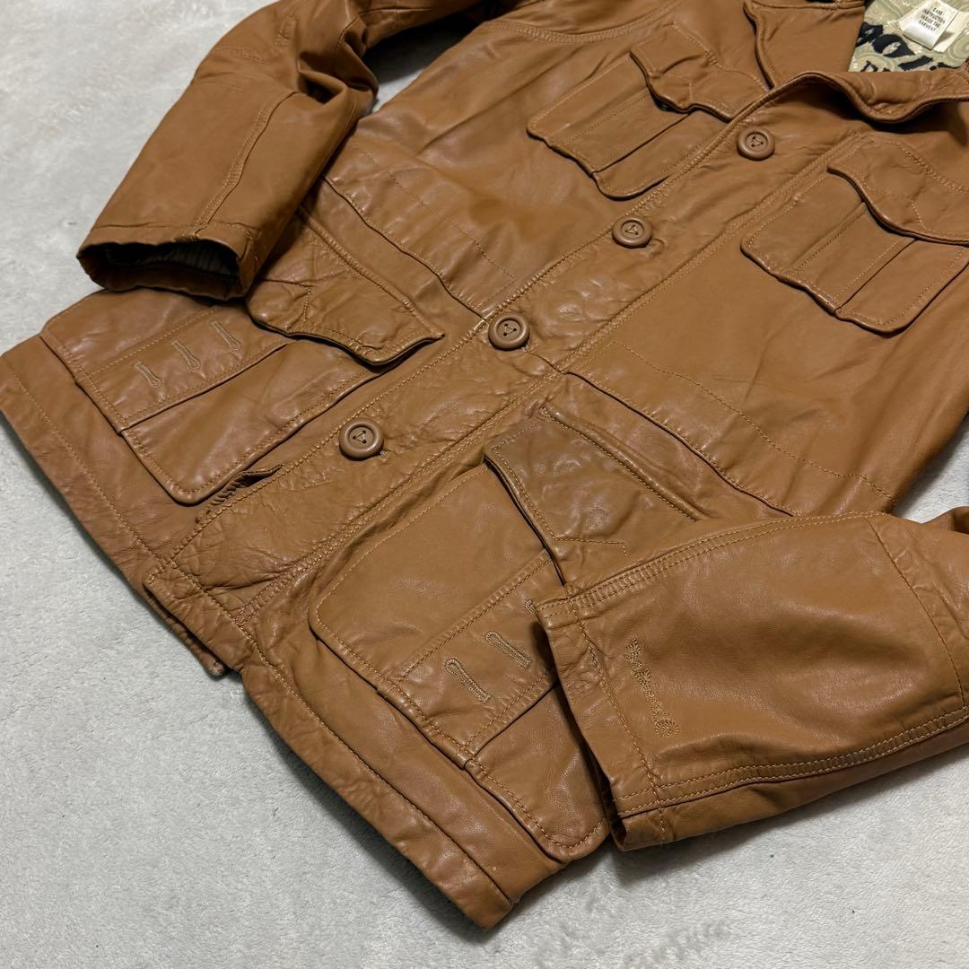 美品　ディーゼル　レザージャケット　茶　裏地花柄　S