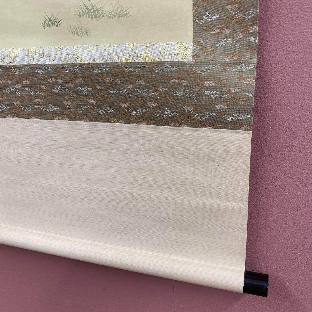 美品 掛け軸 野々村紫柳作 朝顔に小禽図 共箱 花鳥 夏掛け