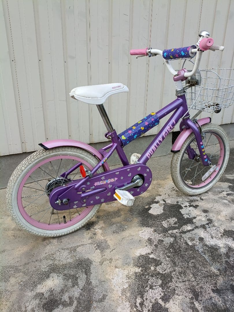 【引き取り限定】16インチ幼児用自転車 紫 花柄 バスケット付き