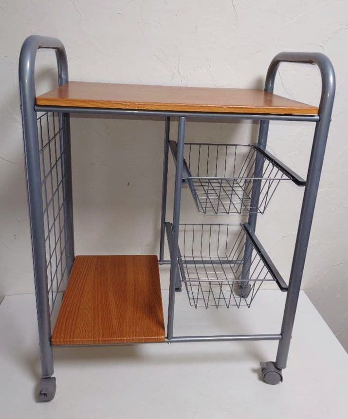 キャスター付きキッチンワゴン 2バスケット 台所 小物入れ 食器 皿 道具 工具