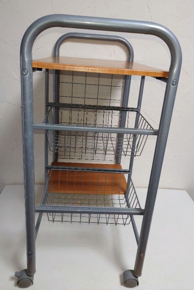 キャスター付きキッチンワゴン 2バスケット 台所 小物入れ 食器 皿 道具 工具