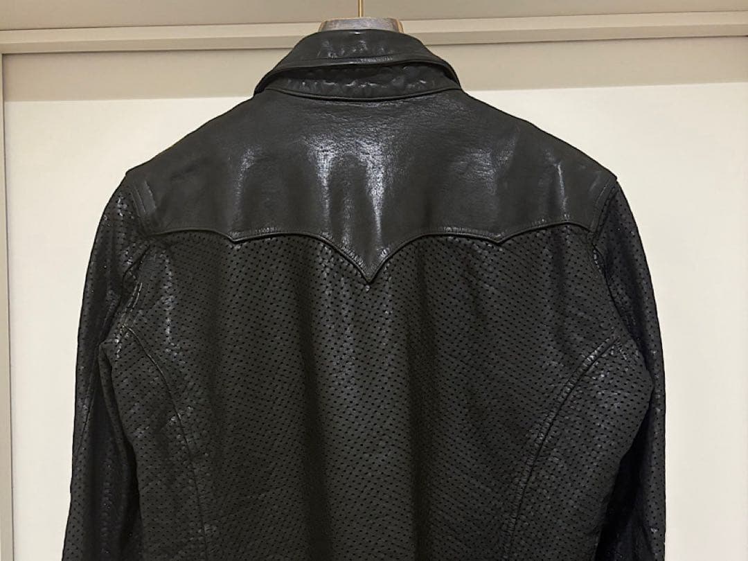 良品バックラッシュB'z稲葉着用ジャパンステア製品染めパンチングレザーシャツ黒M