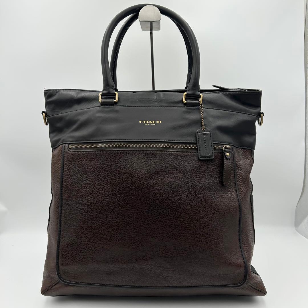 コーチ トートバッグ 2way A4収納 斜め掛け レザー ロゴ ブラウン系