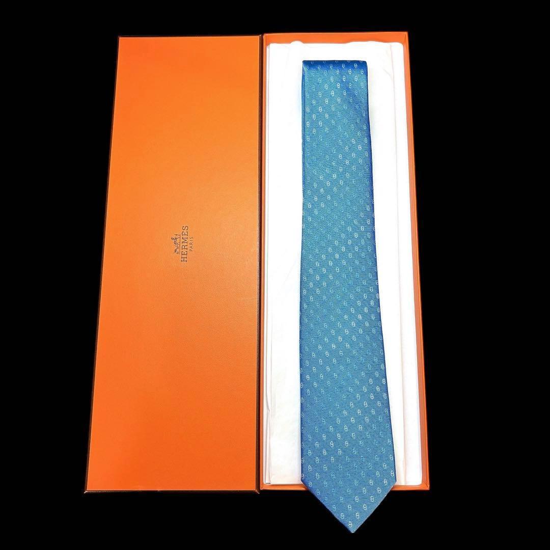箱付き 未使用 HERMES シェーヌダンクル 総柄 ネクタイ 7.5
