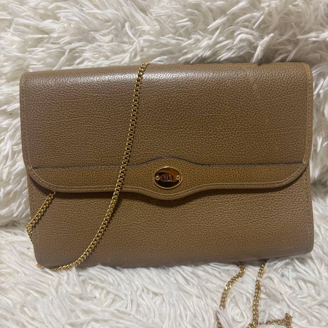 クリスチャンディオール ショルダーバッグ チェーン ブラウン レザー