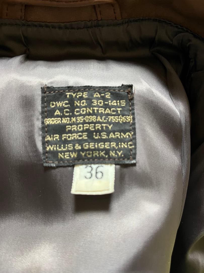 WILLIS&・A-2・フライトジャケット・レザージャケット・36