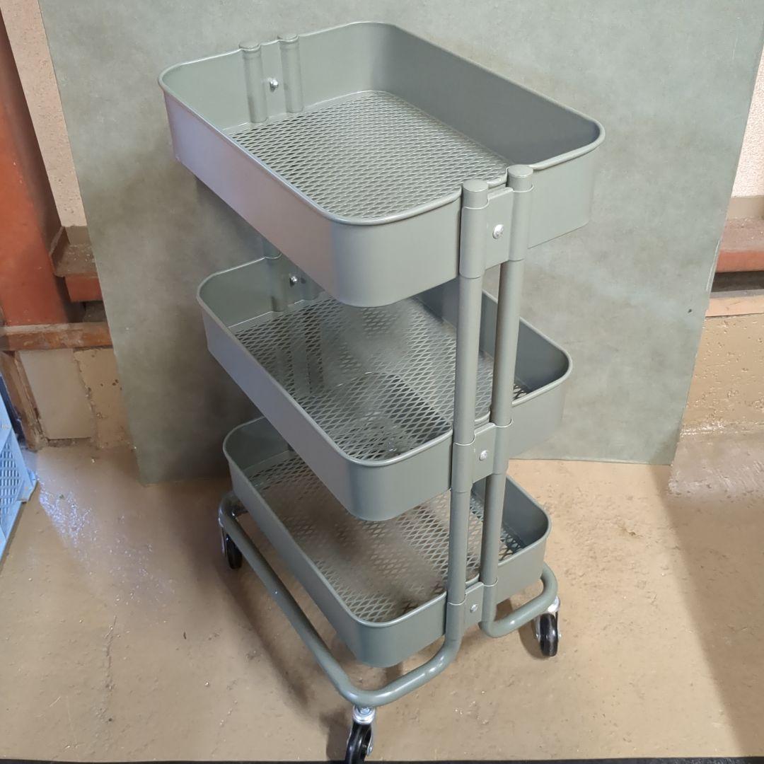 (s)ルッツ　 IKEAキャスター付き3段キッチンワゴン グリーンホワイト