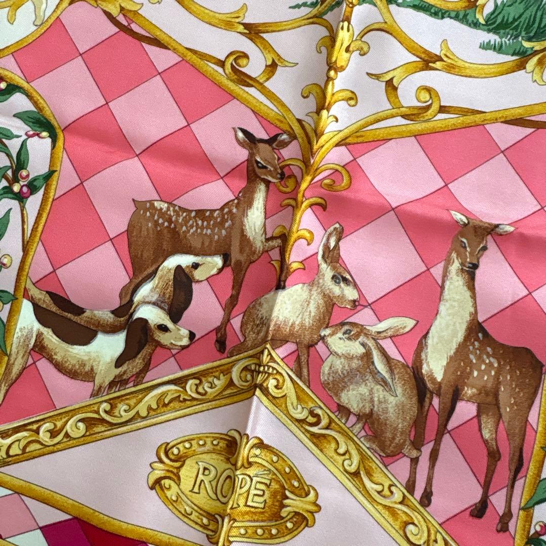 ROPE シルク　スカーフ　天使　動物　ロペ　絹　SILK ピンク系