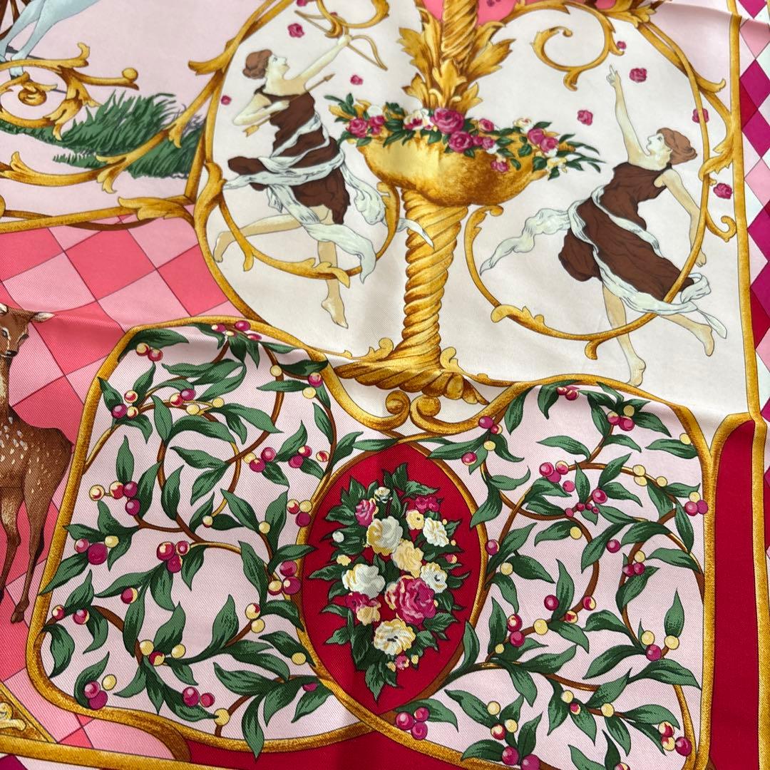 ROPE シルク　スカーフ　天使　動物　ロペ　絹　SILK ピンク系