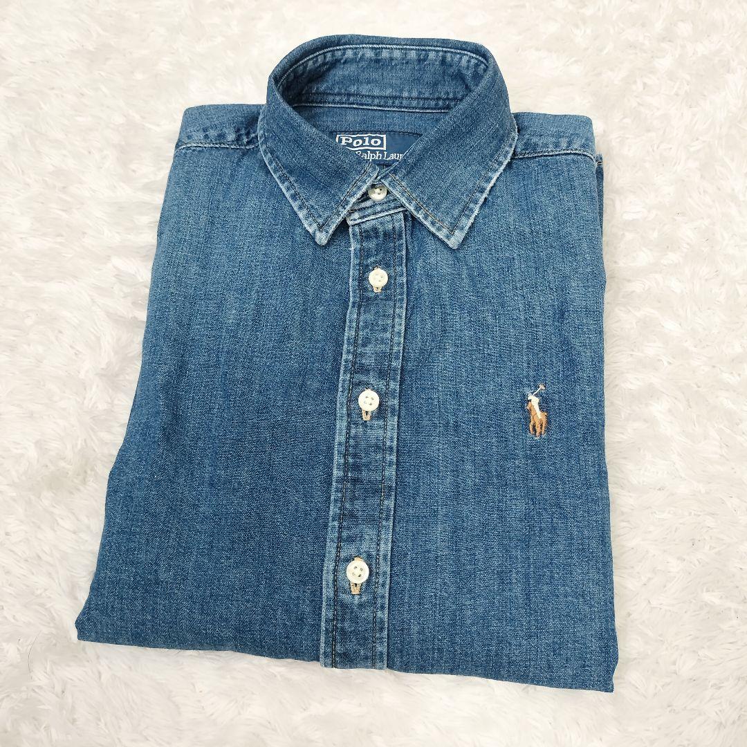 ポロバイラルフローレン QRタグ　スリムフィット　デニムシャツ　マルチポニー