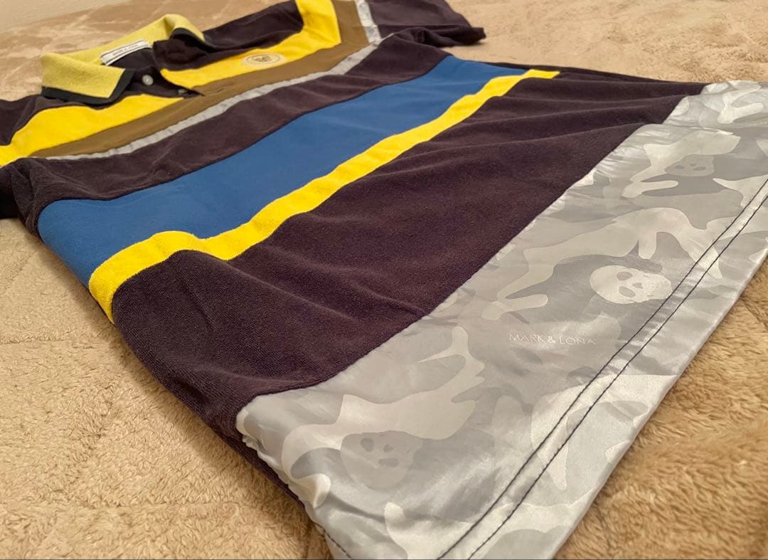 マーク アンド ロナ スカルプリント・パイル・鹿子　切り替えポロシャツ　サイズＭ