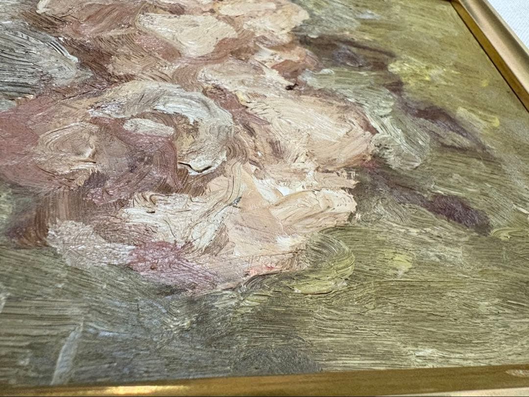 花の油彩画 金色フレーム付き