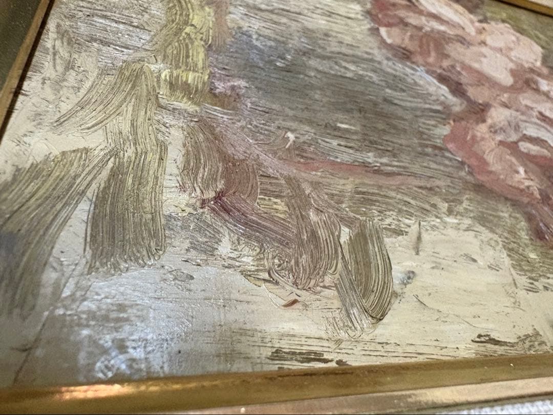 花の油彩画 金色フレーム付き