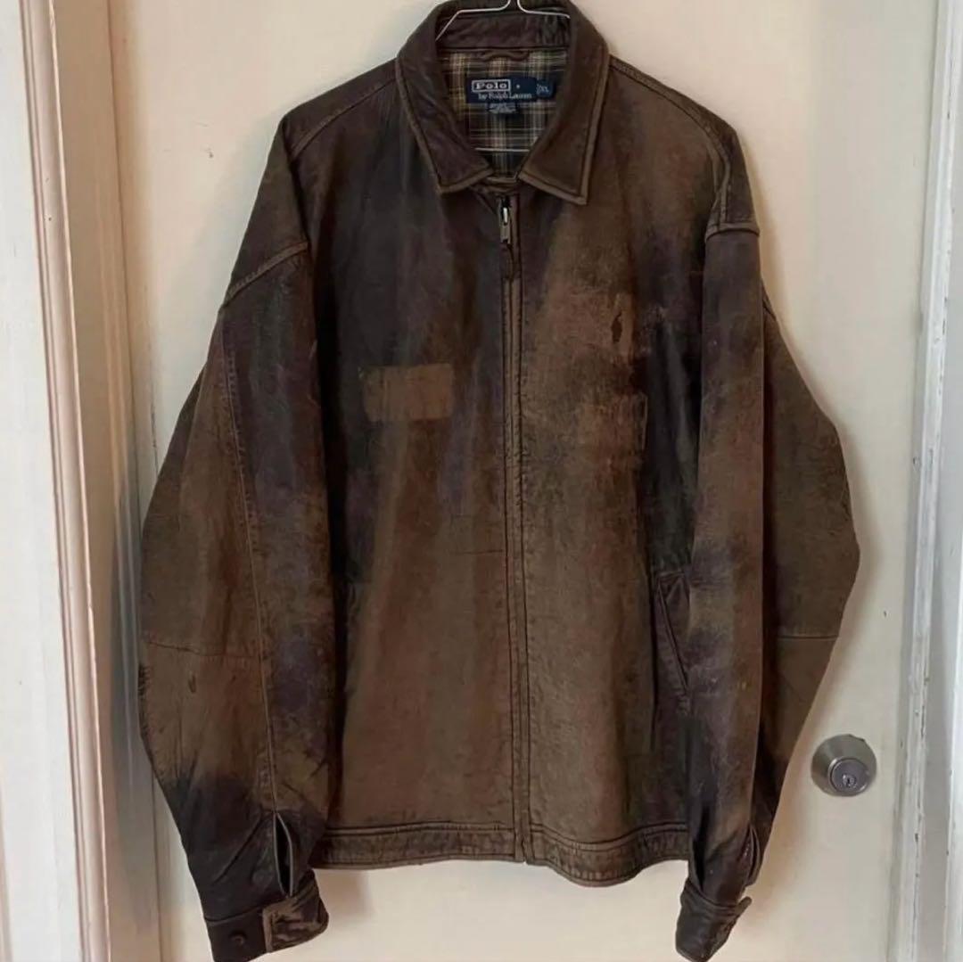 超スペシャル 鬼雰囲気 90s ラルフローレン ブラウン 短丈 レザージャケット