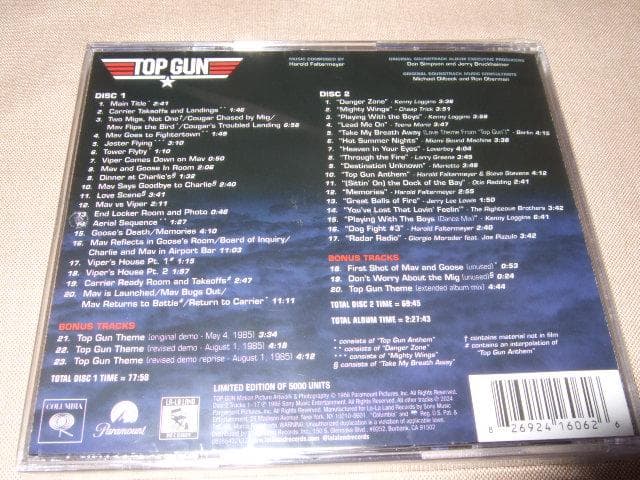 トップガン,5000枚限定,2枚組完全盤,サウンドトラック,輸入盤,新品未開封