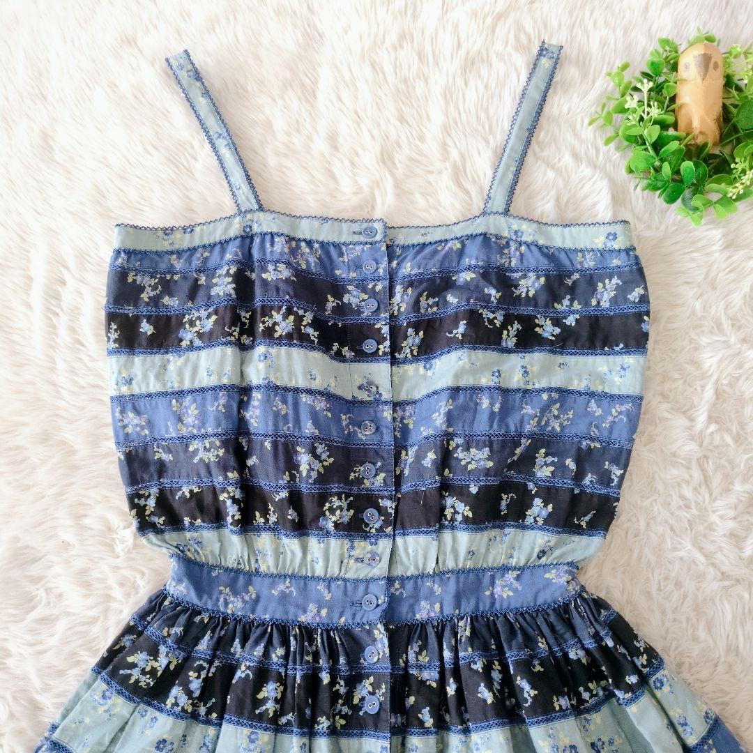 WONDERFUL WORLD ワンピース 青花柄 ティアード キャミ M　総柄