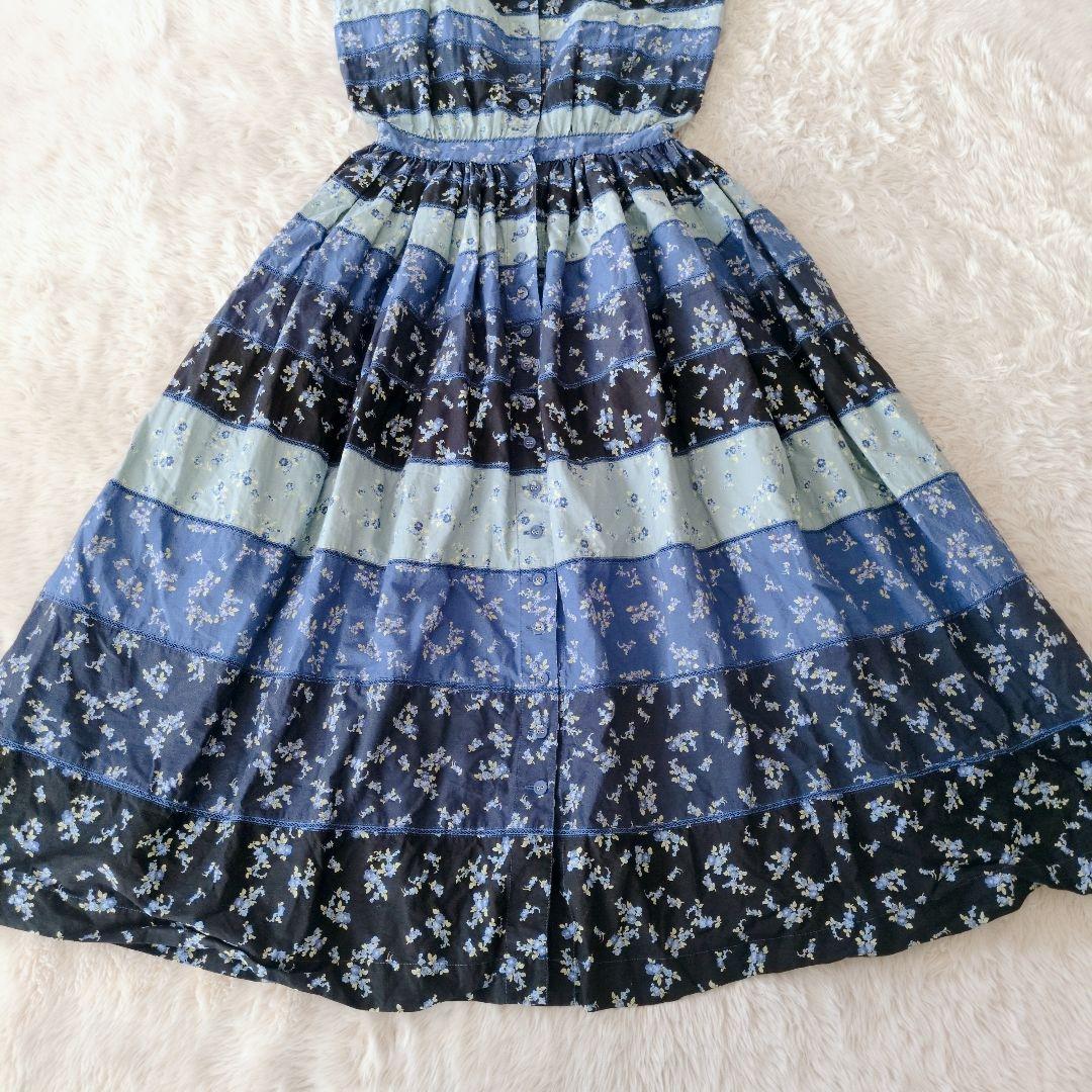 WONDERFUL WORLD ワンピース 青花柄 ティアード キャミ M　総柄