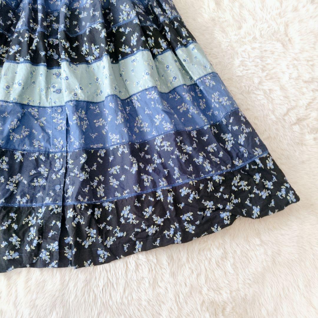 WONDERFUL WORLD ワンピース 青花柄 ティアード キャミ M　総柄