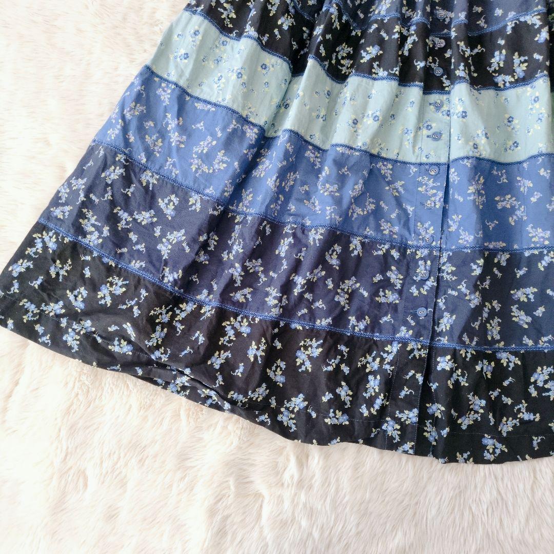 WONDERFUL WORLD ワンピース 青花柄 ティアード キャミ M　総柄