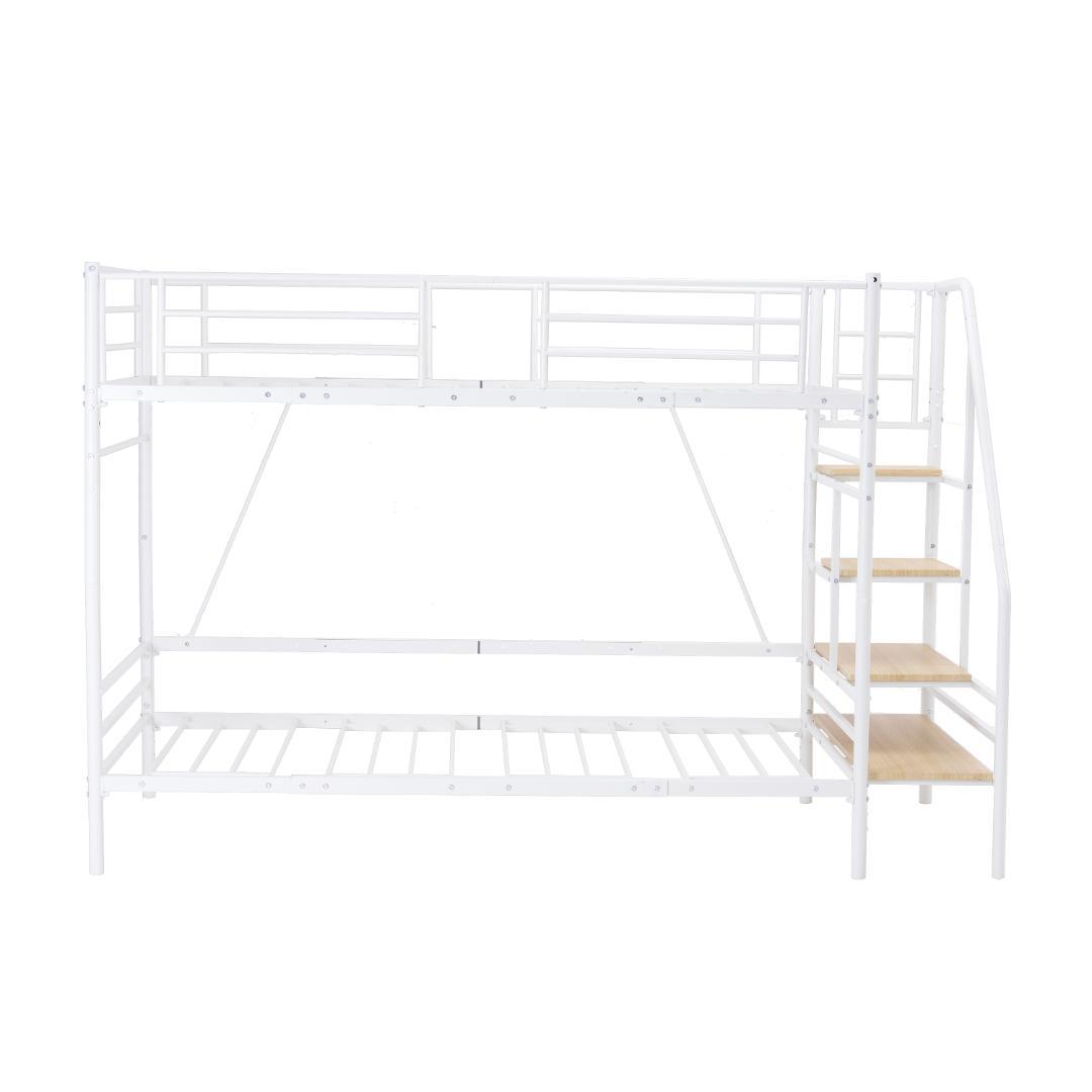 【マットレス2個付】Sロフトベッド 階段付きパイプベッド シングル 収納スチール