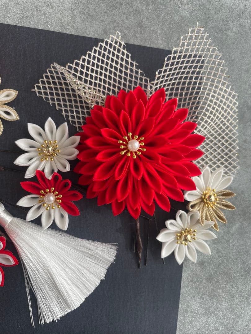 赤白髪飾り　和装髪飾り　振袖髪飾り　髪飾りセット