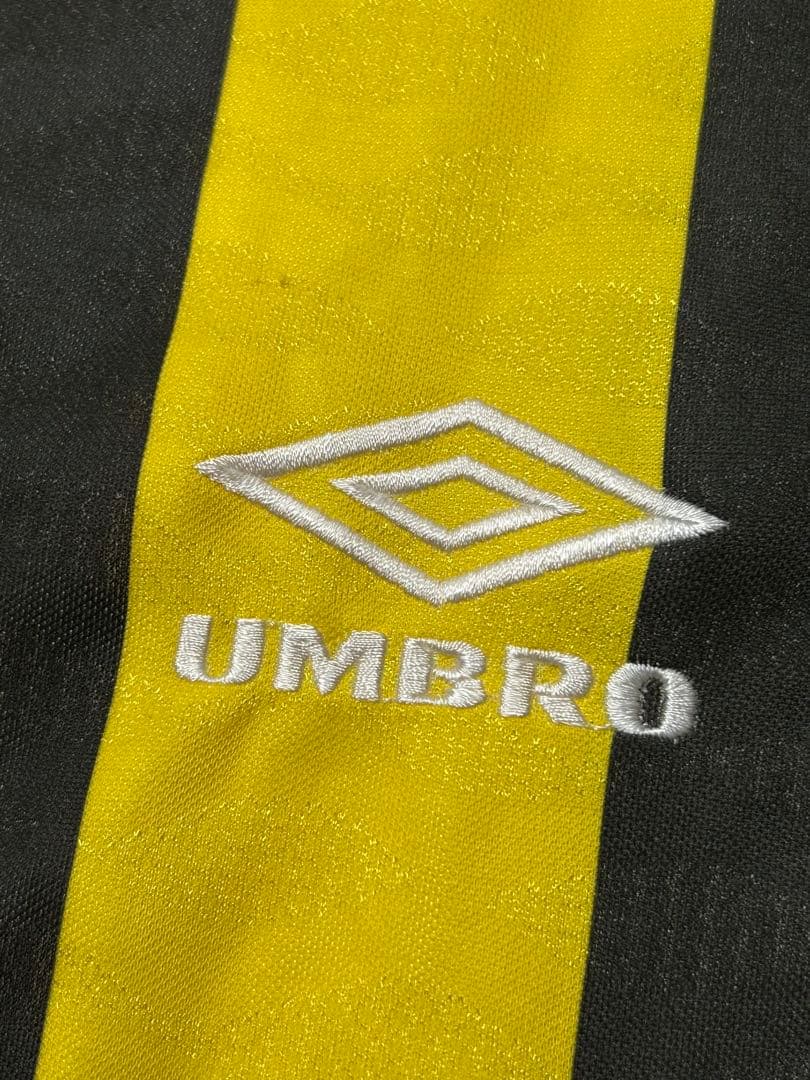 90's UMBRO サッカーシャツ　ストライプ　ブラック/イエロー　Lサイズ