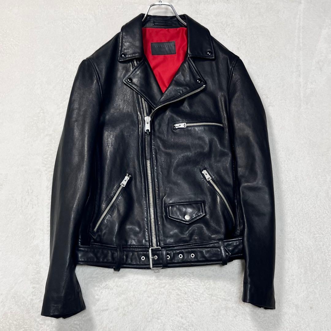 美品『オールセインツ』ダブルライダースジャケット ラムレザー羊革 ダブルジップ