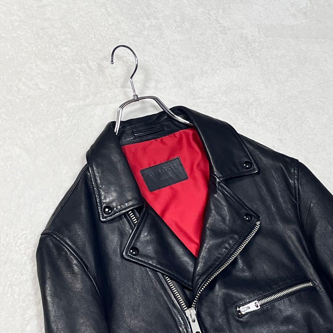 美品『オールセインツ』ダブルライダースジャケット ラムレザー羊革 ダブルジップ
