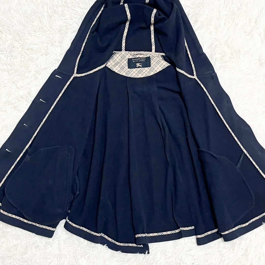 バーバリーブルーレーベル ポンチョ ケープ ノバチェック フード ネイビー