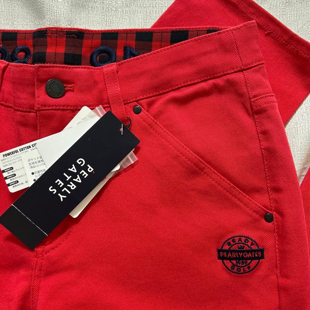 パーリーゲイツ☆新品タグ付☆レディース２　ロングパンツパワフルコットンスレッチ赤