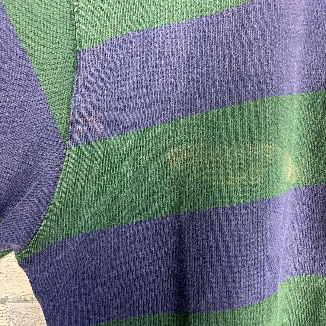 ラルフローレン 刺繍ロゴ 太ボーダー 長袖 ラガーシャツ 緑紺 M 4992