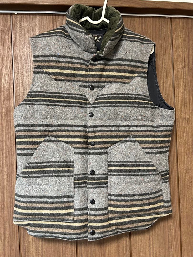 RRL ブランケット　グレー ストライプ ダウンベスト