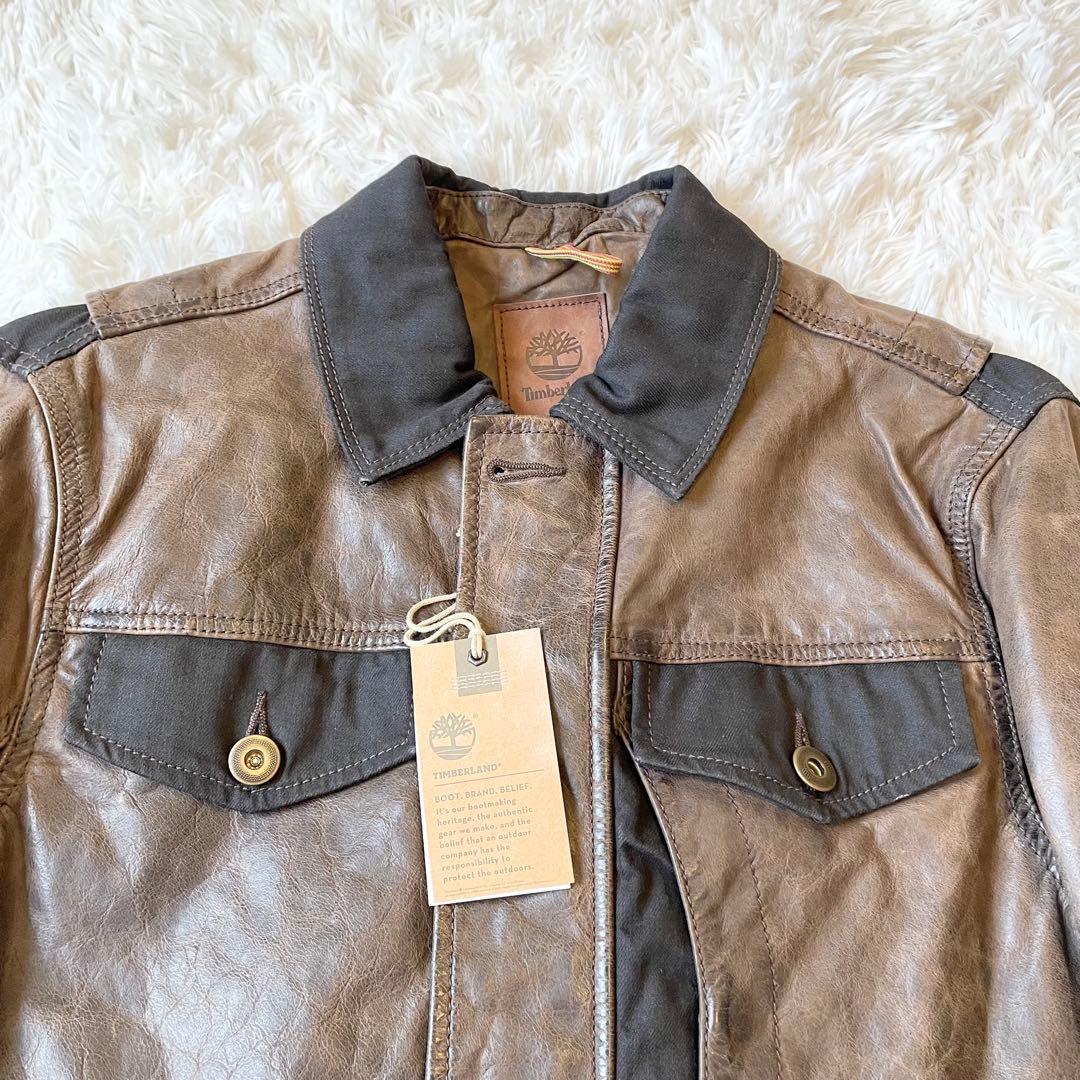 ティンバーランド レザージャケット 切替 異素材 牛革 本革 ダブルジップ M