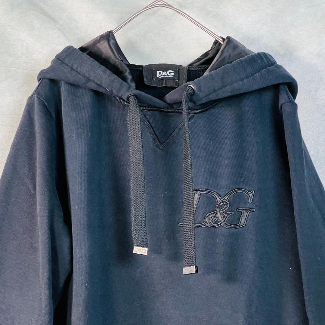 【ドルチェ＆ガッバーナ】パーカー ゆるダボ ロング丈 刺繍ロゴ ブラック M