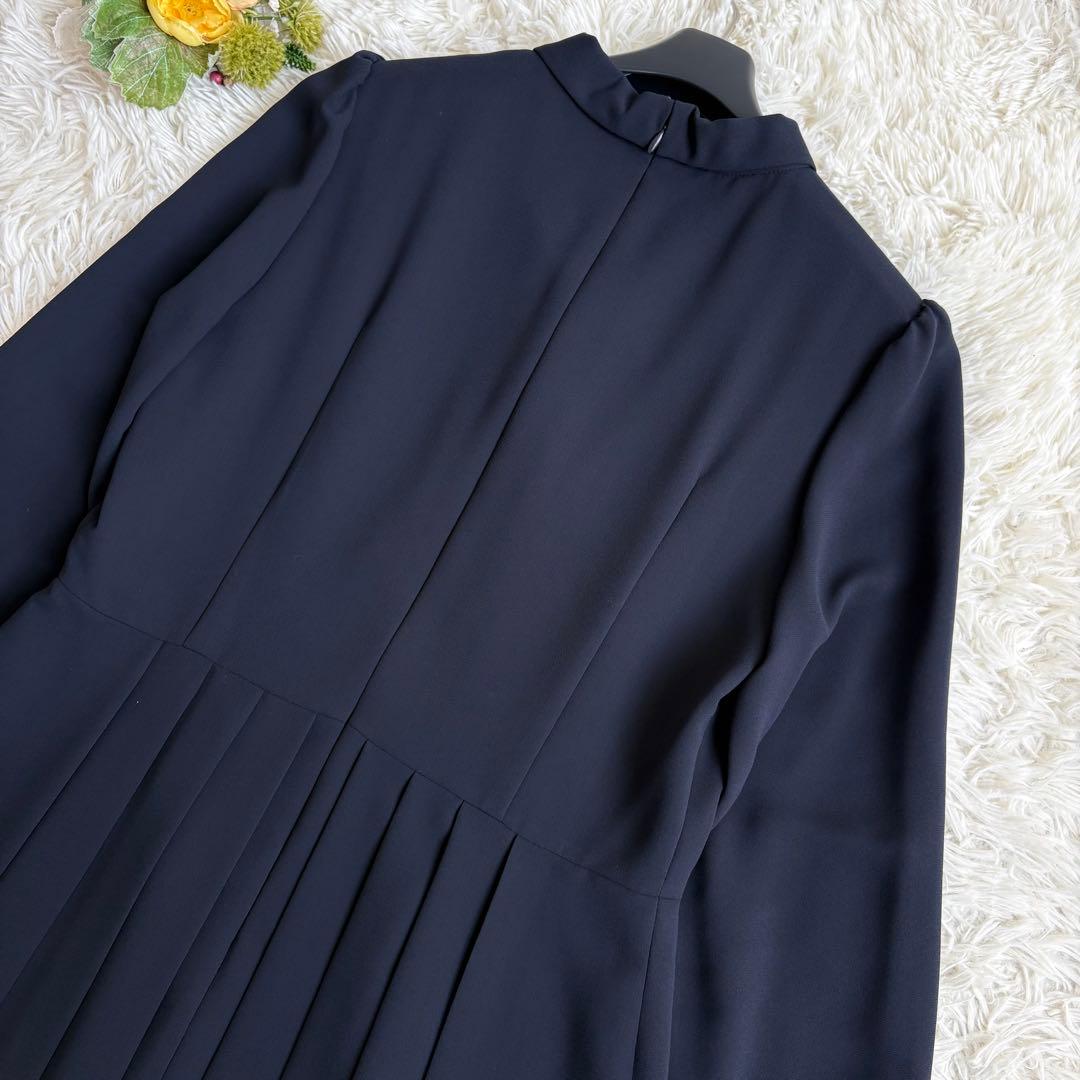 極美品♡セルフォード ボウタイプリーツワンピース パール Aライン 38 濃紺