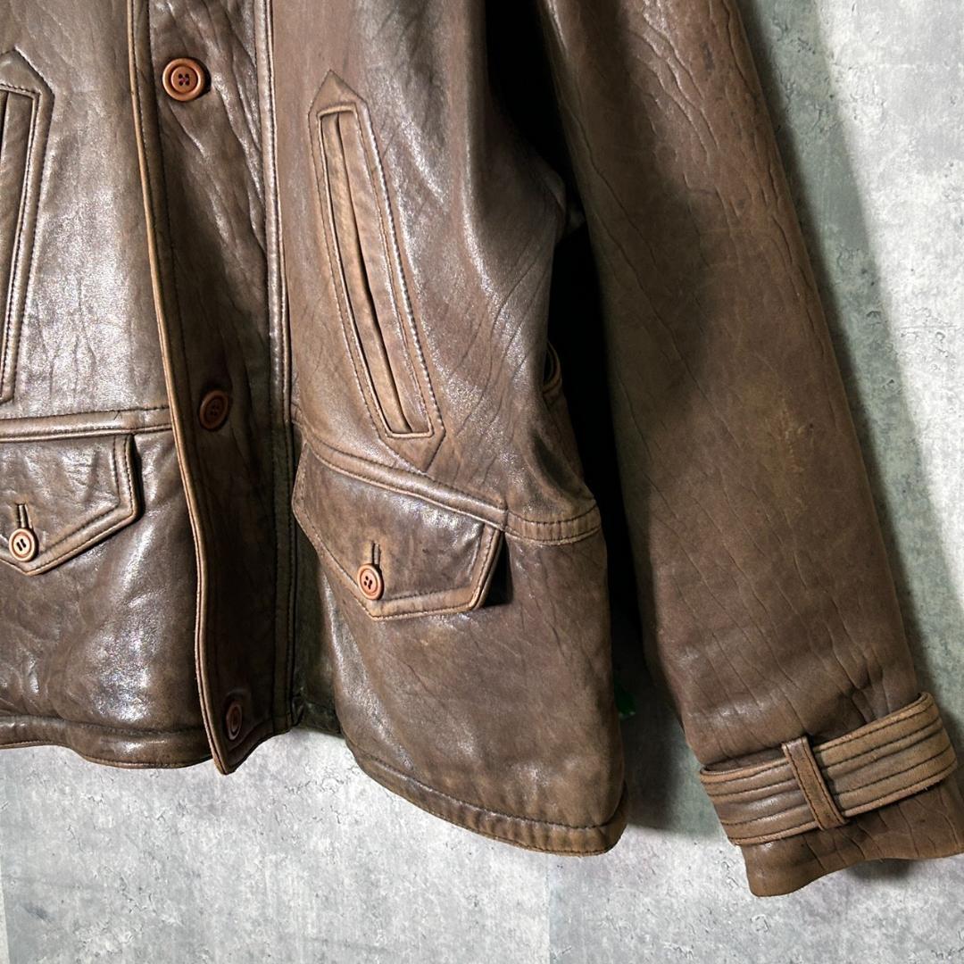 極上 肉厚 羊革 レザー ジャケット 茶色 柔らかい ヴィンテージ