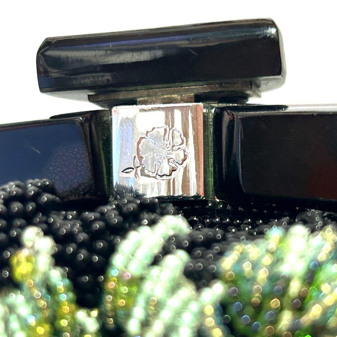 【希少】総ビーズがま口バッグ　和装ビーズバッグ　両表面　花柄刺繍　レトロ