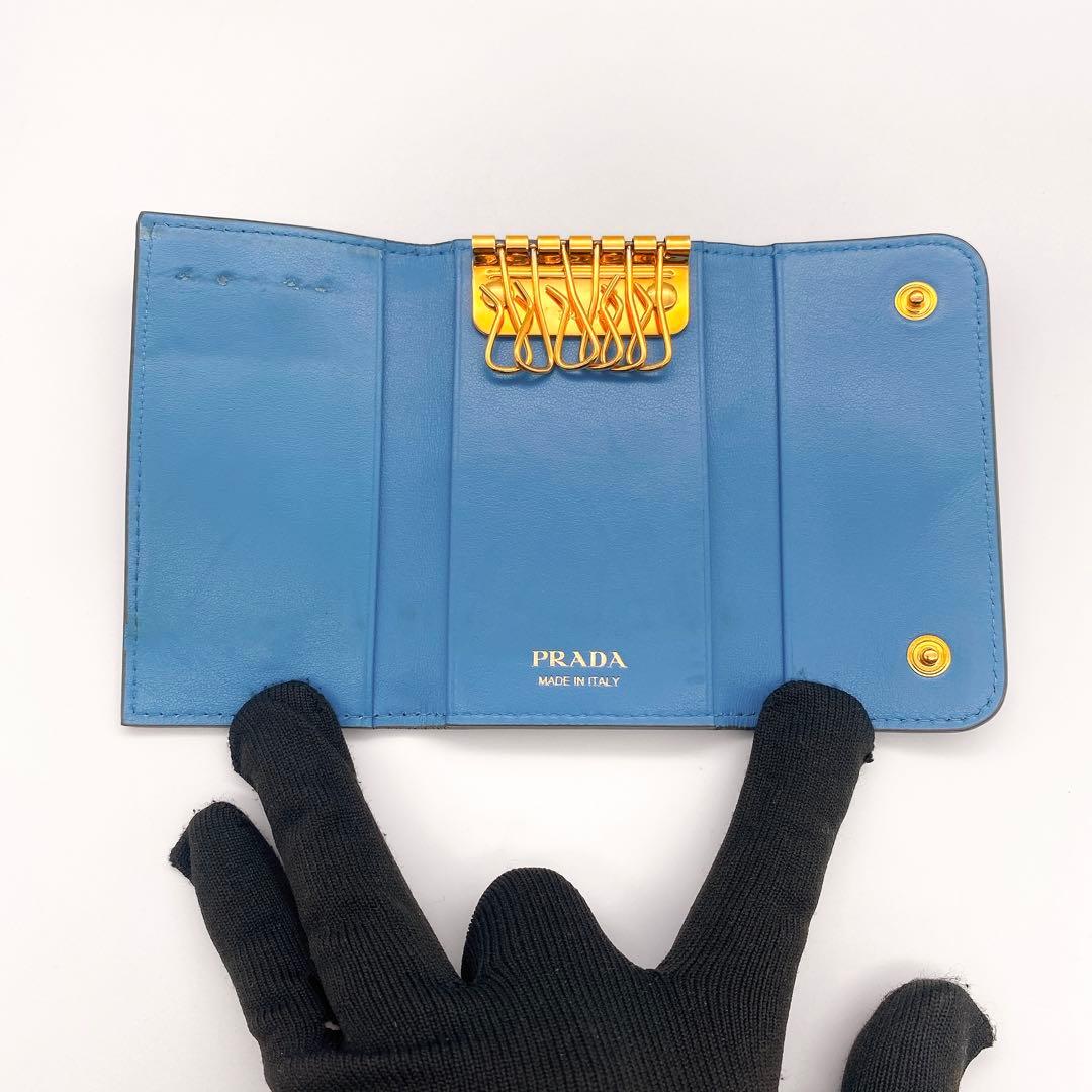 PRADA プラダ サフィアーノ レザー 6連 キーケース　グレー 箱 ギャラ付